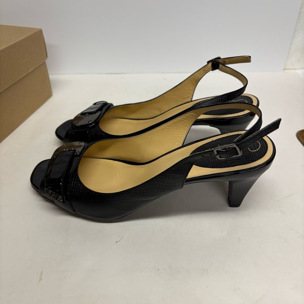 Cole Haan Black Leather Open Toe Sling Back Heels 7.5B